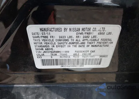 2011 Infiniti G37X из США, поврежденный, VIN JN1CV6AR9BM411989